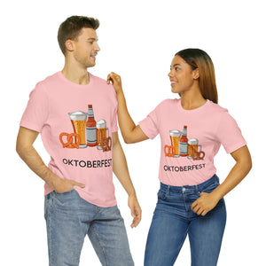 Oktoberfest Beer Mugs, Bottles, and Pretzels T-Shirt - Classic Unisex Tee for Festive Fun! Unisex Jersey Short Sleeve Tee