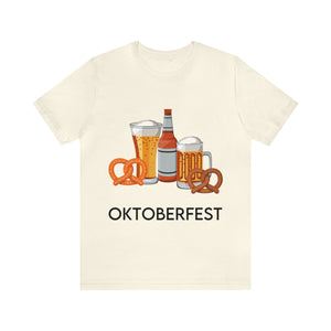 Oktoberfest Beer Mugs, Bottles, and Pretzels T-Shirt - Classic Unisex Tee for Festive Fun! Unisex Jersey Short Sleeve Tee