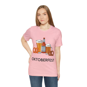 Oktoberfest Beer Mugs, Bottles, and Pretzels T-Shirt - Classic Unisex Tee for Festive Fun! Unisex Jersey Short Sleeve Tee