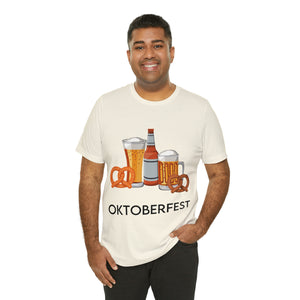 Oktoberfest Beer Mugs, Bottles, and Pretzels T-Shirt - Classic Unisex Tee for Festive Fun! Unisex Jersey Short Sleeve Tee