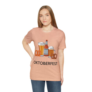 Oktoberfest Beer Mugs, Bottles, and Pretzels T-Shirt - Classic Unisex Tee for Festive Fun! Unisex Jersey Short Sleeve Tee