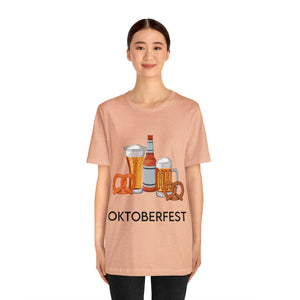 Oktoberfest Beer Mugs, Bottles, and Pretzels T-Shirt - Classic Unisex Tee for Festive Fun! Unisex Jersey Short Sleeve Tee