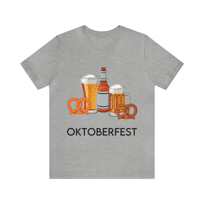 Oktoberfest Beer Mugs, Bottles, and Pretzels T-Shirt - Classic Unisex Tee for Festive Fun! Unisex Jersey Short Sleeve Tee