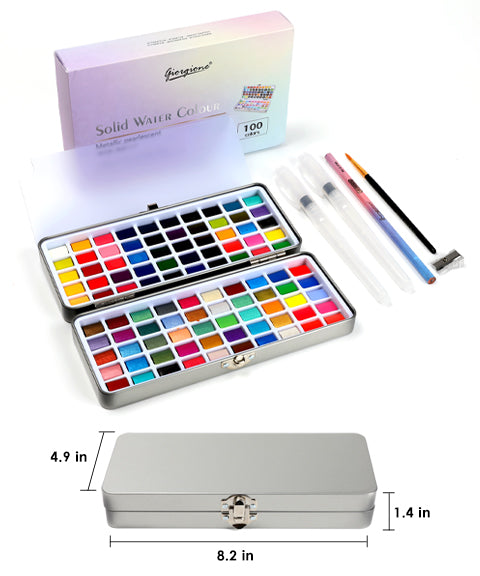 100 Colors Solid Watercolor Paint Set With 40 Metallic Colors