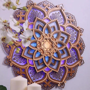 Handmade wooden mandala wall lamp